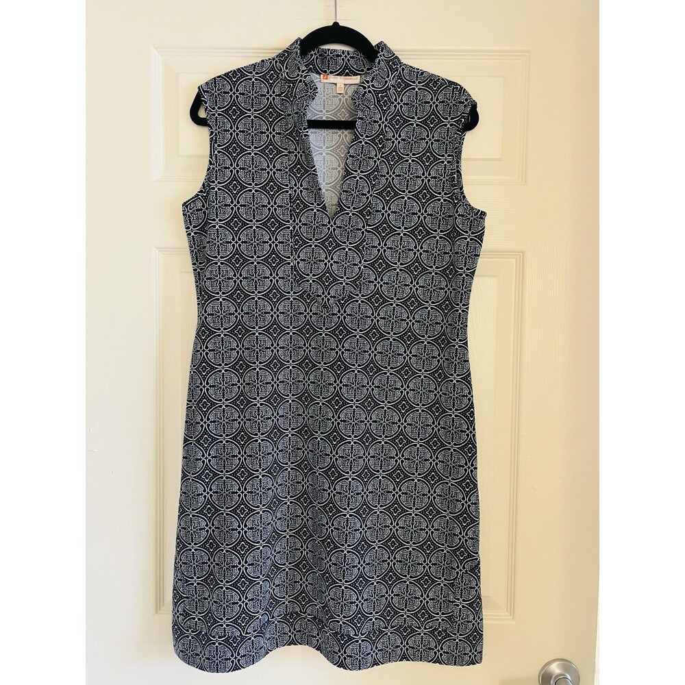 Jude Connally Kristen Dress L NWOT Navy White Geometric Jude Cloth Coastal USA